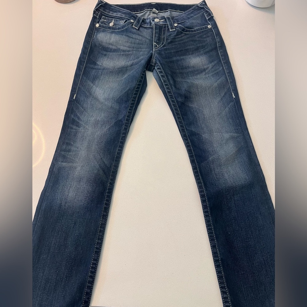 True Religion Jeans Disco Billy Big T Denim Crystal Pave Straight Womens 27